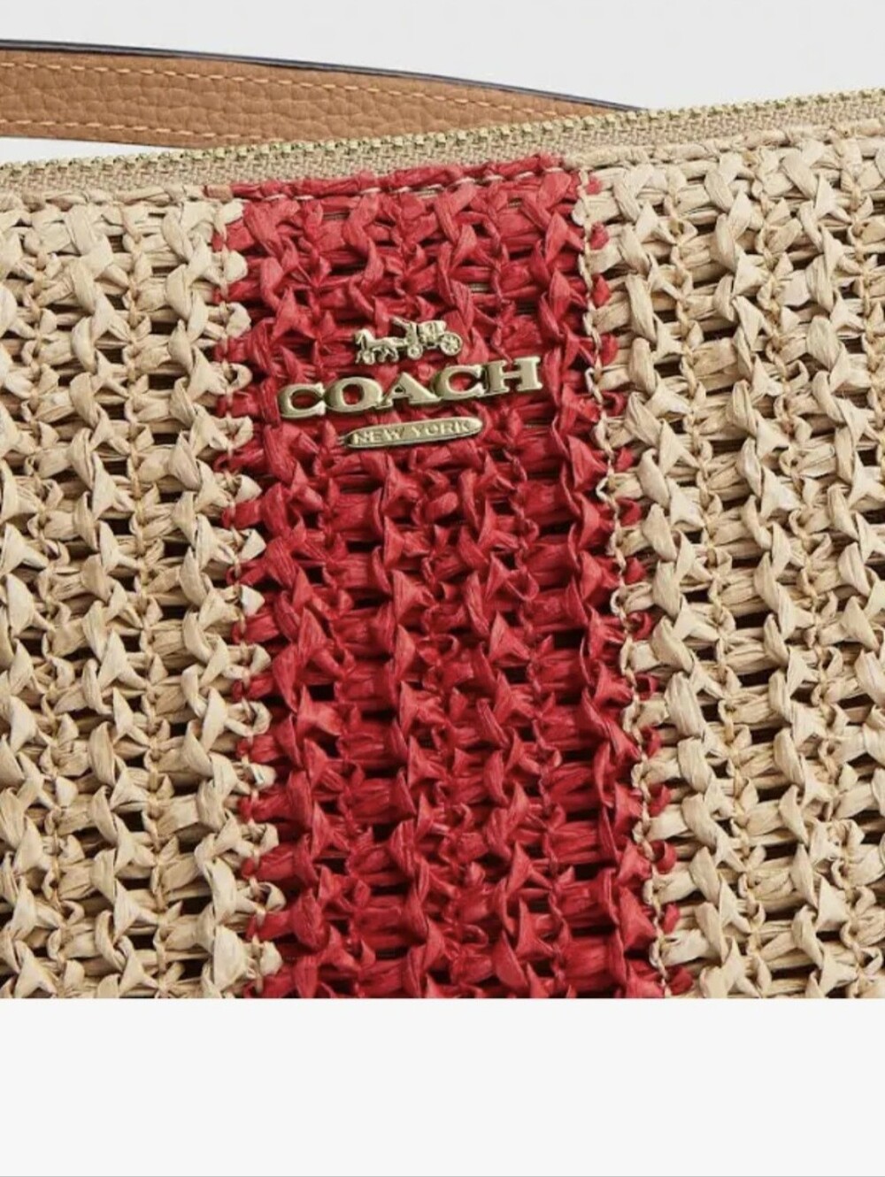 NWT Coach Nolita 19 Sm. Grab Clutch Raffia & Leather Red & Tan - Picture 8 of 12
